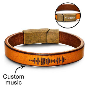 Open image in slideshow, Custom Engraved Music Code PU Leather Bracelet with Strong Magnetic Clasp
